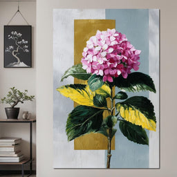 Pink Hydrangea Gold Panel - NicheCanvas