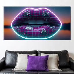 Neon Lips Oasis Reflection - NicheCanvas