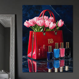 Crimson Nail Polish & Tulip Adornments - NicheCanvas