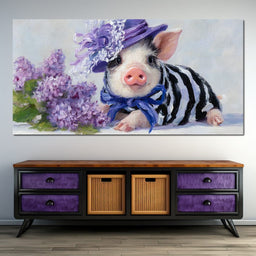 Lilac Garden Piglet Elegance - NicheCanvas