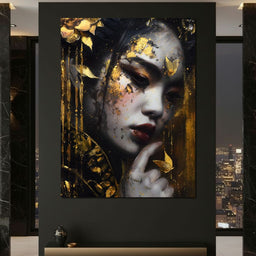 Golden Petal Muse Portrait - NicheCanvas