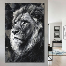 Monochrome Lion King Portrait - NicheCanvas