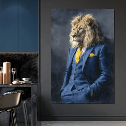 Regal Lion Portrait Blue Suit - NicheCanvas