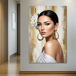 Golden Lotus Beauty Portrait - NicheCanvas
