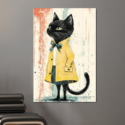 Elegant Feline in Yellow Rain Coat - NicheCanvas
