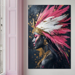 Gold & Pink Feathered Majesty - NicheCanvas