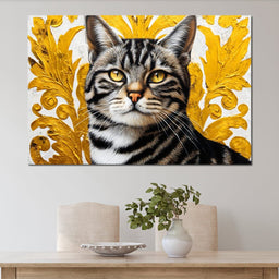 Golden Majesty Feline Portrait - NicheCanvas