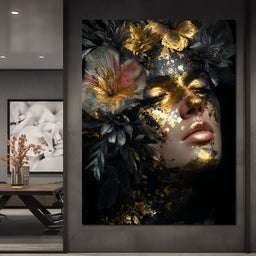 Golden Reverie Floral Visage - NicheCanvas