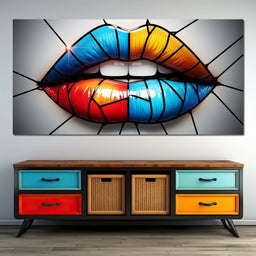 Chromatic Mosaic Lips Fantasy - NicheCanvas