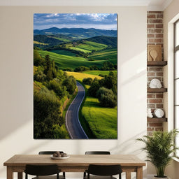 Sunlit Valley Roadscape - NicheCanvas