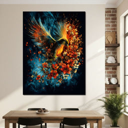 Flaming Phoenix Floral Burst - NicheCanvas