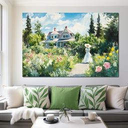 Sunlit Garden By Victorian House - NicheCanvas