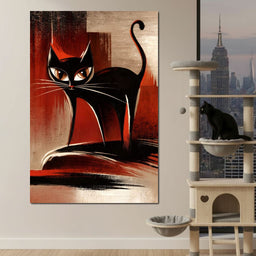 Mid Century Black Cat Stare - NicheCanvas