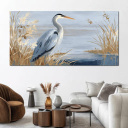 Coastal Heron Marsh Stillness - NicheCanvas