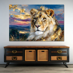 Golden Lioness Sunset Majesty - NicheCanvas