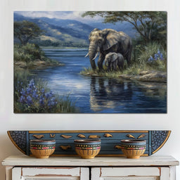 Elephant Family Riverbank Dream - NicheCanvas