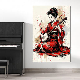 Japanese Woman with Shamisen - NicheCanvas