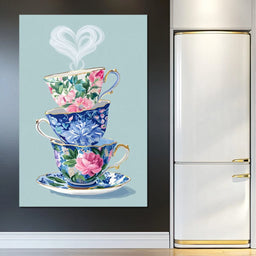 Vintage Floral Teacup Stack Delight - NicheCanvas