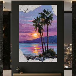 Palm Silhouettes Sunset Sky - NicheCanvas