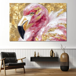 Gilded Flamingo Portrait - NicheCanvas