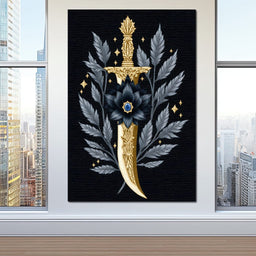 Golden Dagger Midnight Floral - NicheCanvas
