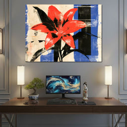 Bold Petals Against Shattered Geometry - NicheCanvas