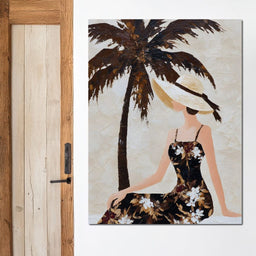 Palm Shade Lady With Sunhat - NicheCanvas