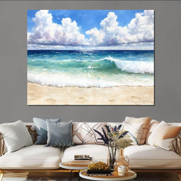 Ocean Waves Sunlit Horizon - NicheCanvas