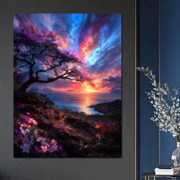 Radiant Sunset Floral Coastline - NicheCanvas