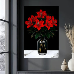 Scarlet Blooms in Glass Vase - NicheCanvas