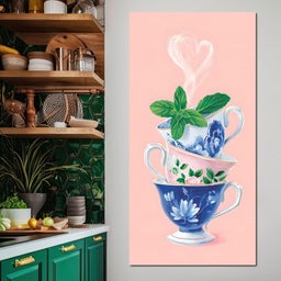 Floral Teacup Tower Heartbeat - NicheCanvas