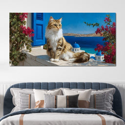 Cycladic Feline Sunlit Terrace - NicheCanvas