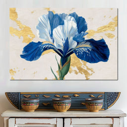 Gilded Blue Iris Bloom - NicheCanvas