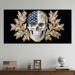 American Flag Skull Baroque Gold - NicheCanvas