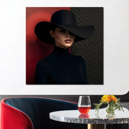 Noir Elegance Under Wide Hat - NicheCanvas