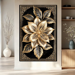 Gilded Petals on Obsidian Fields - NicheCanvas