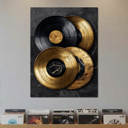 Gold Vinyl Records Noir Marble - NicheCanvas