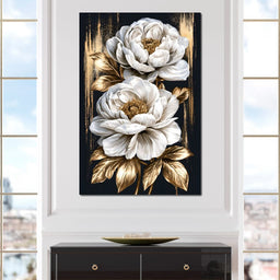 Gilded Petals Resting Upon Midnight - NicheCanvas