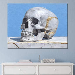 Kintsugi Skull on Marble Stilllife - NicheCanvas