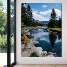 Mountain River Pines Reflection - NicheCanvas