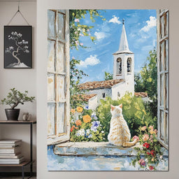 Cat's Tranquil Garden View - NicheCanvas