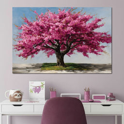 Pink Blossom Tree Oil Painting - NicheCanvas