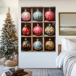 Vintage Christmas Ornaments Grid - NicheCanvas