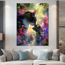 Gentle Cats Nuzzle Floral Dream - NicheCanvas