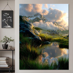 Sunlit Alpine Reflections - NicheCanvas
