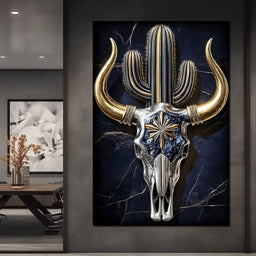 Golden Horn Desert Totem Skull - NicheCanvas