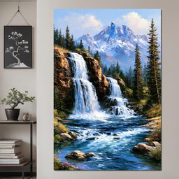 Cascading Waters Beneath Frozen Peaks - NicheCanvas