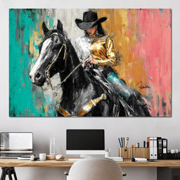 Golden Rider on Midnight Steed - NicheCanvas