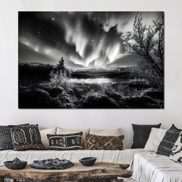 Monochrome Celestial Night's Embrace - NicheCanvas