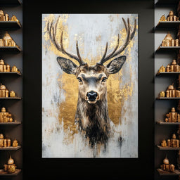 Majestic Golden Deer Portrait - NicheCanvas